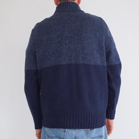 Nautica Wool Cotton Navy Turtleneck Sweater Minimalist Old Money Winter L - Picture 2 of 8